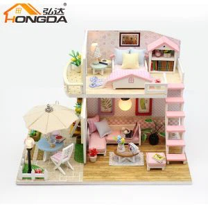 M033 บ้านตุ๊กตา DIY สไตล์ลอฟท์ สีชมพู