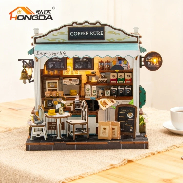 Diy Coffee Theme Wooden Dollhouse Kit