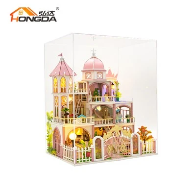 บ้านตุ๊กตาไม้ Diy ขนาดใหญ่พร้อมผ้าคลุมกันฝุ่น